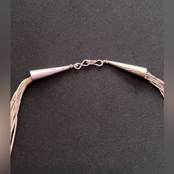 Vintage Navajo Liquid Silver Turquoise Heishi Sterling Silver Graduated Necklace - Picture 9 of 11